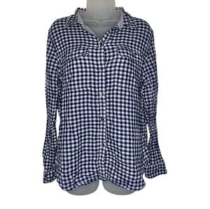 Chaps Navy White Gingham Button Down Short Plaid Pattern XL Spring Summer